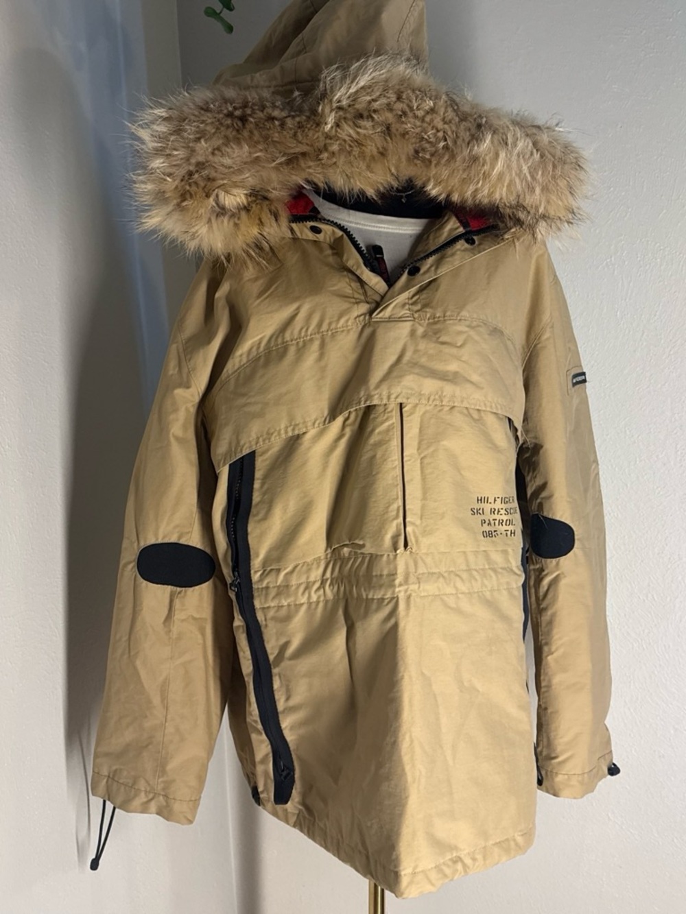 Tommy Hilfiger Beige Ski Snow Jacket with Faux Fur Hood